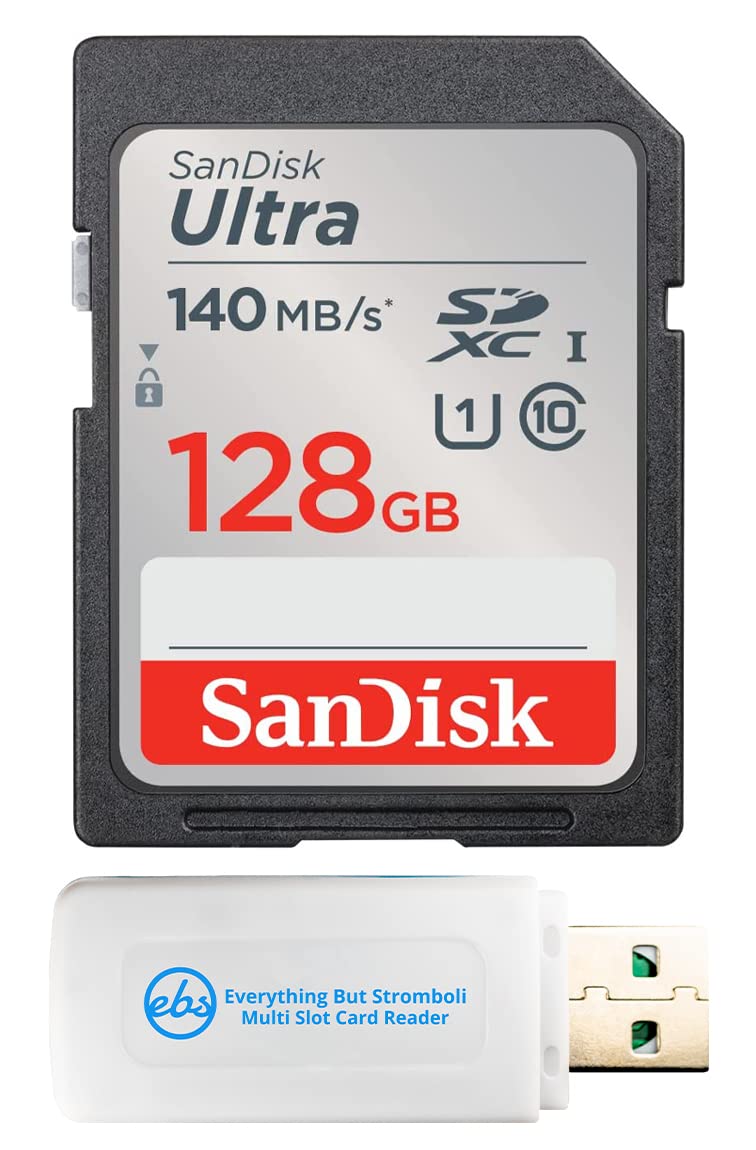  [AUSTRALIA] - SanDisk 128GB Ultra SD Memory Card Works with Sony EOS R100 and Fujifilm X-S20 Mirrorless Cameras (SDSDUNB-128G-GN6IN) U1 C10 Bundle with (1) Everything But Stromboli 3.0 Micro & SDXC Card Reader