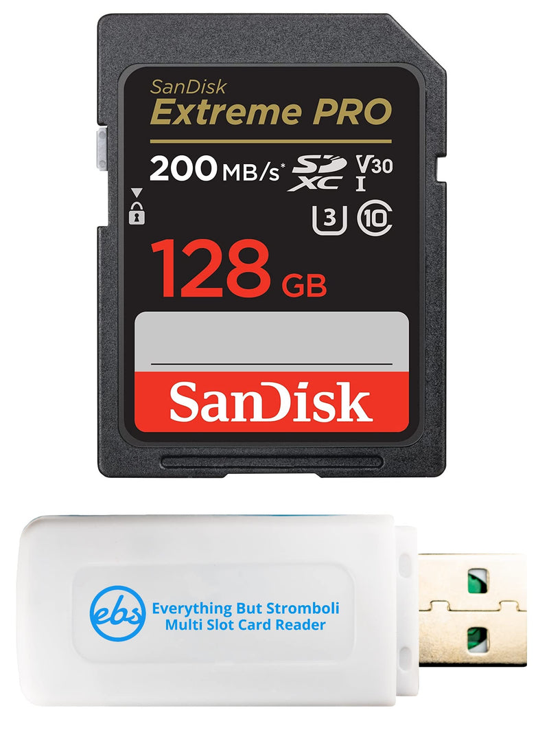  [AUSTRALIA] - SanDisk Extreme Pro 128GB UHS-I SDXC Memory Card Works with Sony EOS R100 and Fujifilm X-S20 Mirrorless Cameras (SDSDXXD-128G-GN4IN) U3 V30 4K Bundle with (1) Everything But Stromboli SD Card Reader