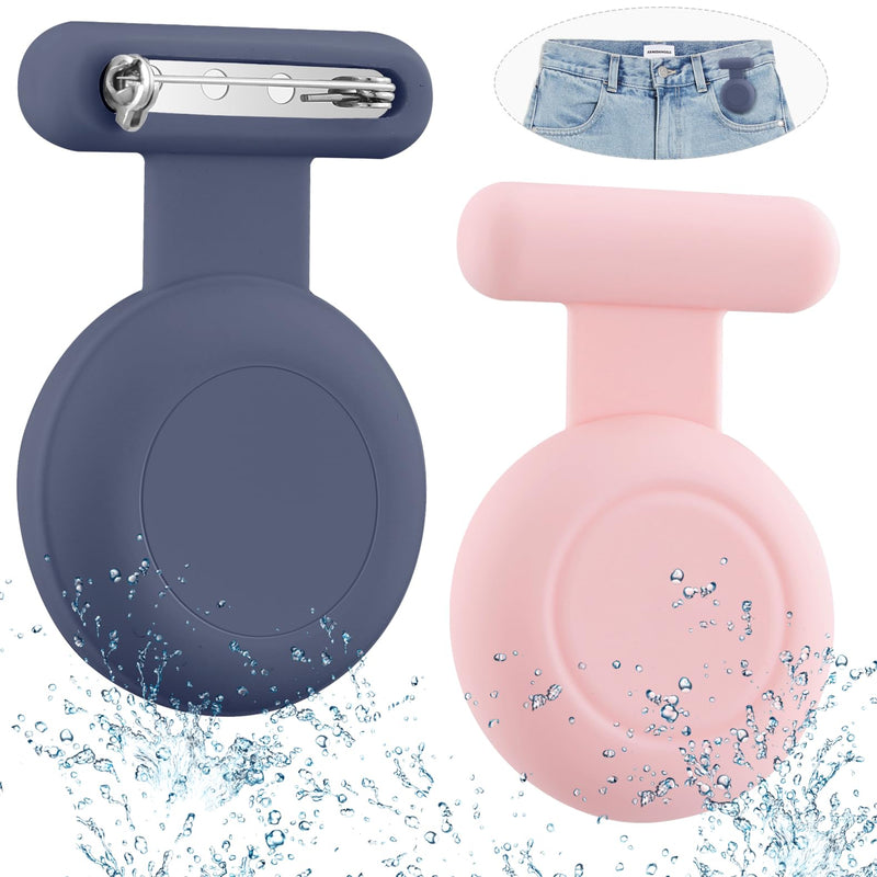  [AUSTRALIA] - Waterproof Air Tag Holder for Kids (2 Pack), Hidden Air Tag Case with Pin, GPS Tracker Clip Compatible with Apple Airtag, Suitable for Toddlers, Children, Elderly, Clothing, Backpack, Luggage. Pink/Grey Blue