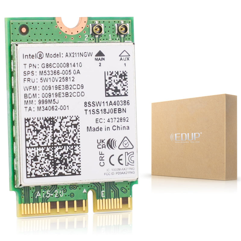  [AUSTRALIA] - Intel AX211NGW Wi-Fi 6 Wireless Card M.2: CNVio2, Bluetooth 5.3, Tri Band 2.4/5/6 GHz Network Adapter for Laptop Support Windows 10/11 (64bit) Linux Chrome OS Only Available with Gen Intel 12+ CPU EP-AX211