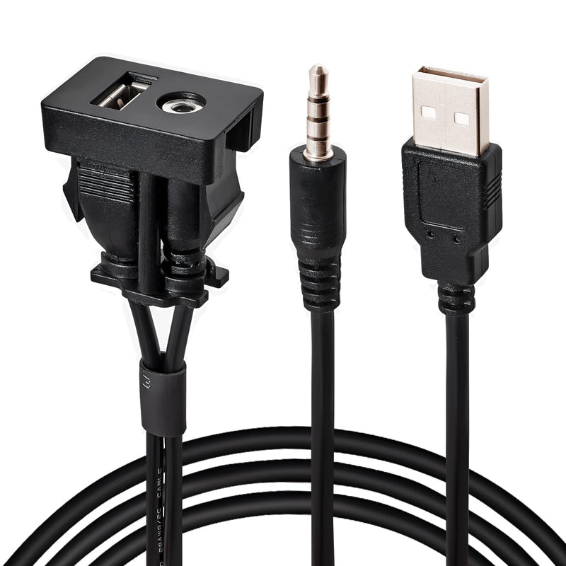  [AUSTRALIA] - Anina USB AUX Flush Mount for Toyota, 1M Male to Female Car Dash 3.5mm AUX Extension Cable, Square Port USB Panel Mount Socket Adapter, 12V-30V Panel Mounting Cable for Audio Output & Charging