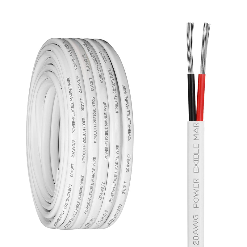  [AUSTRALIA] - Kimbluth 20 Gauge Duplex Marine Wire Tinned Copper Boat Cable, 50ft 20 AWG Standard USA OFC Oxygen Free Copper Wire for Automotive Boat Speakers Solar Outdoors