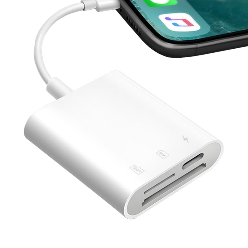  [AUSTRALIA] - Lorlorkool SD Card Reader for iPhone/iPad, Trail Camera Viewer with Dual Slot for SD/Micro SD and Charging Port,Photography Memory TF Card Adapter,Plug and Play