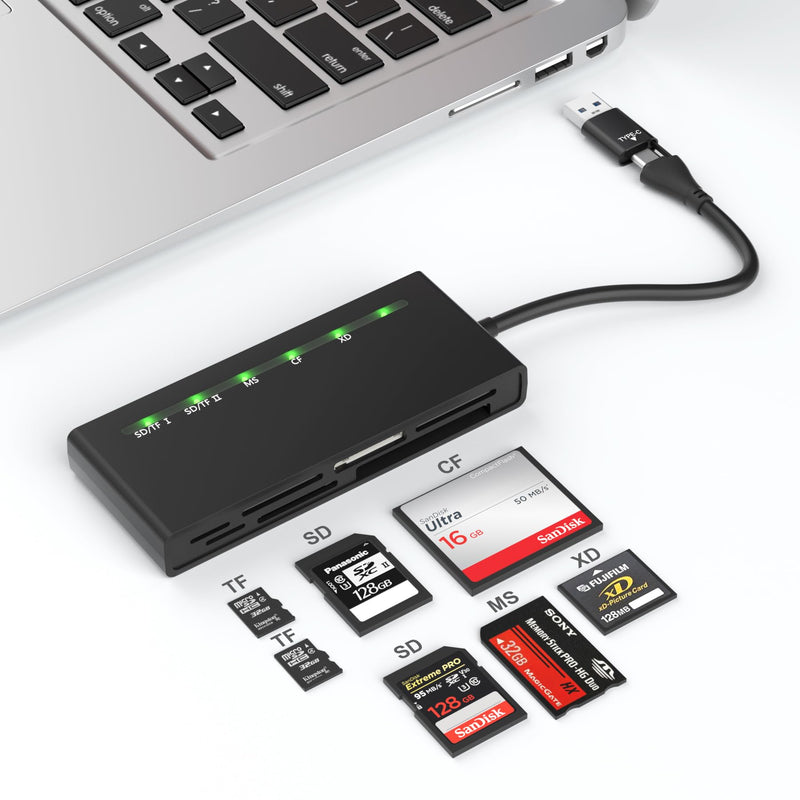  [AUSTRALIA] - USB3.0 Multi Card Reader, 7-in-1 Memory Card Reader USB&USB C 3.0 to SD TF Micro SD CF MS MMC Card, Supports 5Gbps High Speed Card Reader SD/TF/Micro SD/CF/MS/XD Read 5 Cards Simultaneously