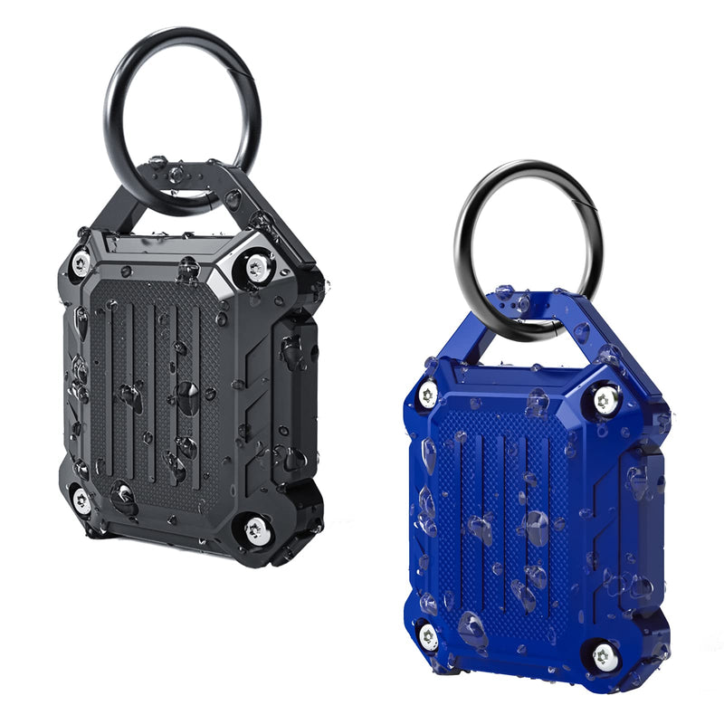  [AUSTRALIA] - Dovick- Waterproof Airtag Keychain Holder Case,Screw Full Cover Compatible with Apple Air Tag Tracker Key Ring 2Pack (Black&Blue) P2-Black&Blue