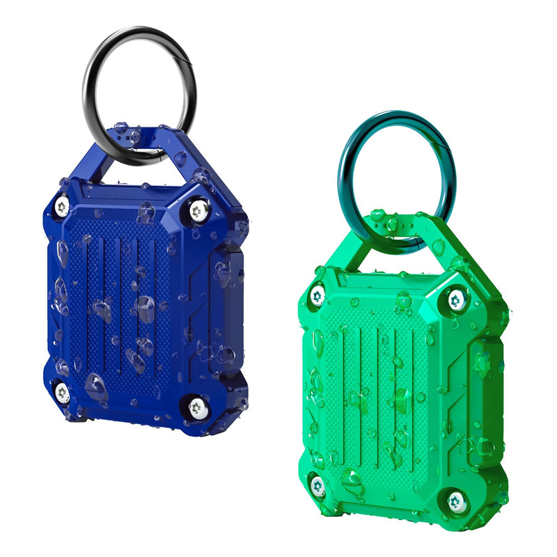  [AUSTRALIA] - Dovick- Waterproof Airtag Keychain Holder Case,Screw Full Cover Compatible with Apple Air Tag Tracker Key Ring 2 Pack (Blue & Green) P2-Blue&Green