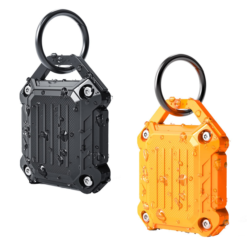  [AUSTRALIA] - Dovick- Waterproof Airtag Keychain Holder Case,Screw Full Cover Compatible with Apple Air Tag Tracker Key Ring 2 Pack (Black&Orange) P2-Black&Orange