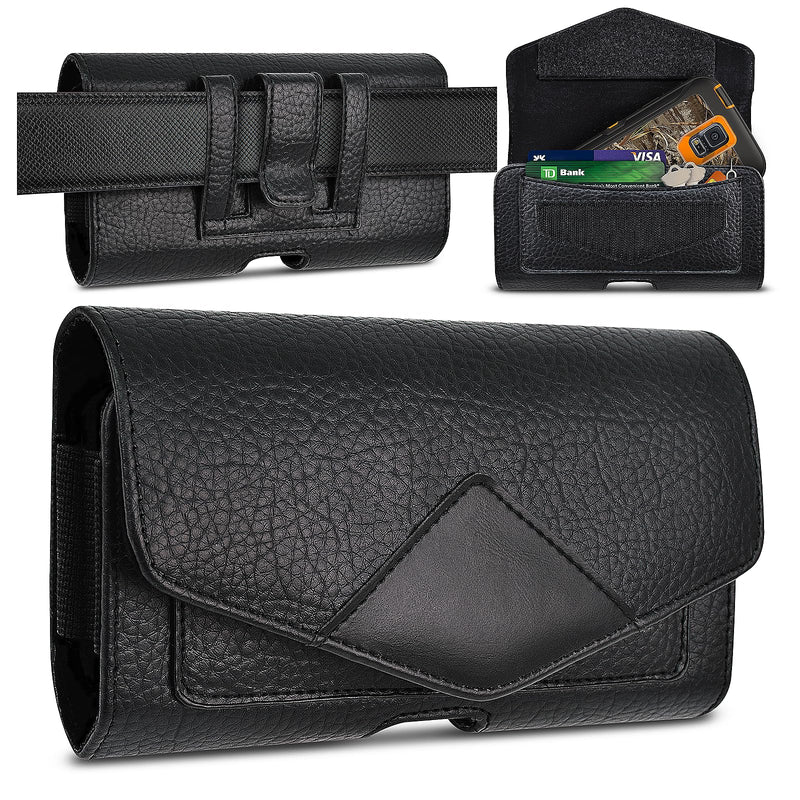  [AUSTRALIA] - Dual Phone Leather Case with Loop - Secure Horizontal Phone Belt Holder and RFID Blocking Wallet - Sleek Black - Compatible with iPhone 14/13/12/11/14Pro/13Pro/12Pro, Samsung, Motorola