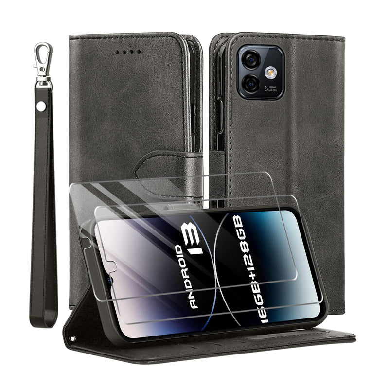  [AUSTRALIA] - for Ulefone Note 16 Pro Case and Tempered Glass Screen Protector,PU Leather Flip Cover Wallet Phone Case Protector [Full Protection][Card Slots][Kickstand] for Ulefone Note 16 Pro 6.52”, Black