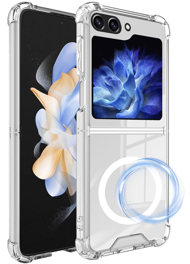  [AUSTRALIA] - HOYZNBI Clear Magnetic Case for Samsung Galaxy Z Flip 5 [Compatible with MagSafe Accessory] Slim Shockproof Mag-Safe Case Anti-Yellow Transparent Phone Cover for Samsung Z Flip 5 5G