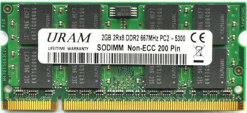  [AUSTRALIA] - URAM DDR2 SDRAM 2GB 667MHz PC2 5300S PC2 5300 1.8V 200 pin Non-ECC SODIMM Samsung Chip Laptop Memory RAM for Notebooks with Intel and AMD Systems, and for iMac,MacBook,MacBook Pro and Mac Mini